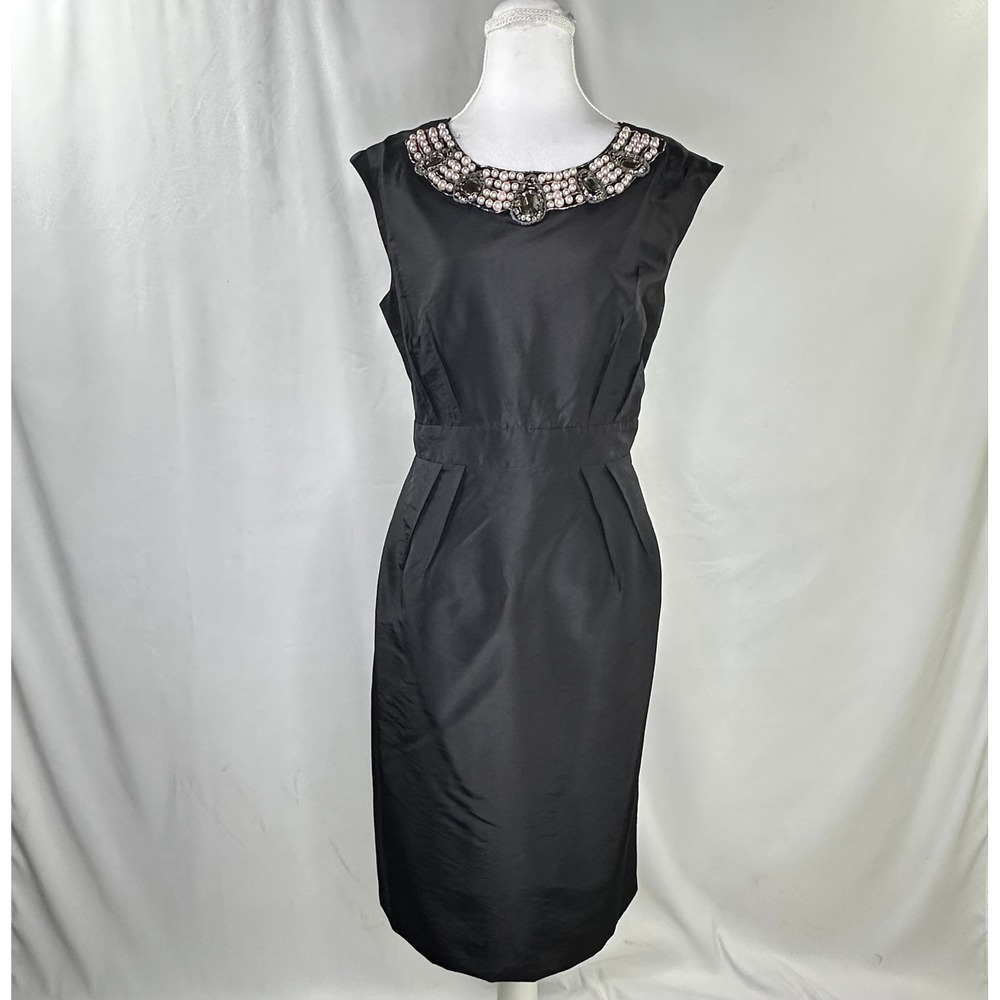 Vintage London Times 12 Sheath Dress Black Pearl Beaded Retro Mid Century Inspo